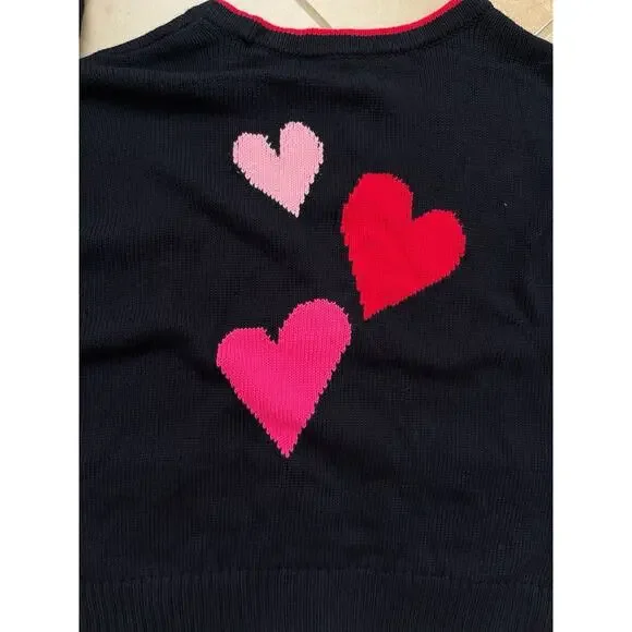 Talbots Cardigan Women's XL Navy Blue Pink Hearts Gold Buttons Valentines Day - Picture 3 of 5